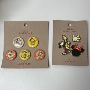 Disney Junk Food Clothing Kids Button and Pin Set - Yellow, Red, Black